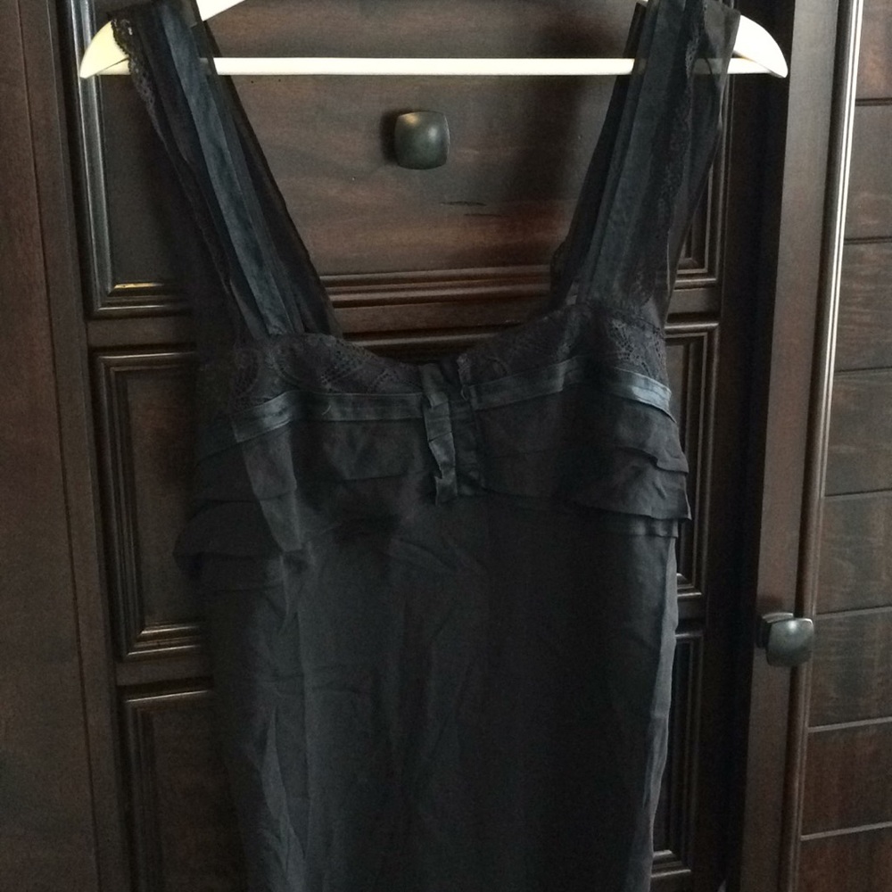 Whimsical black tank with lace / ribbon